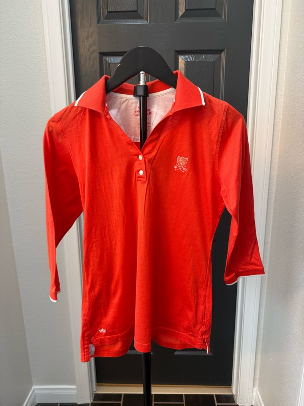Peter Millar burnt orange Three-Quarter Sleeve Polo with White Trim gold top